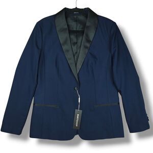 SuitShop Women's 10R Navy Blue Shawl Tuxedo Suit Jacket Slim Fit Stretch NWT